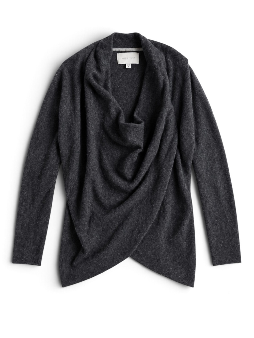Brochu Walker 100% Cashmere Draped Crossover Sweater Charcoal Gray Size Small